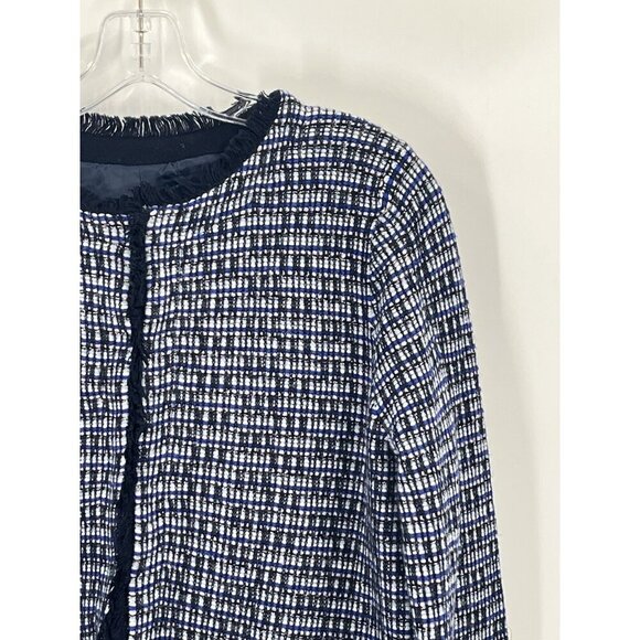 J Crew Tweed Blazer Sweater Jacket Fringe Sz L - Picture 3 of 5